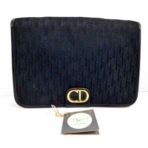 Christian Dior‎ Vintage Black Logo Monogram Canvas Leather  Clutch Bag France